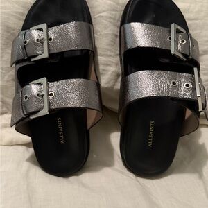 All Saints Metallic Silver Buckle Sandals